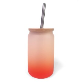 13oz Gradient Red Glass Tumbler with Bamboo Lid