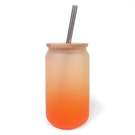 13oz Gradient Orange Glass Tumbler with Bamboo Lid