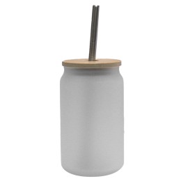 13oz Frosted Glass Tumbler with Bamboo Lid